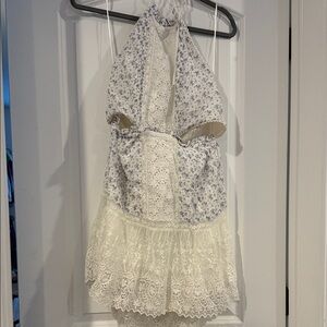 LoveShackFancy White and Blue Floral Lace Dress